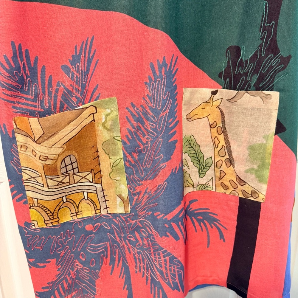 NEW ANTHROPOLOGIE: Safari Colorblock Print Shift Dress-Coral, Green, Blue, Black - Picture 2 of 9